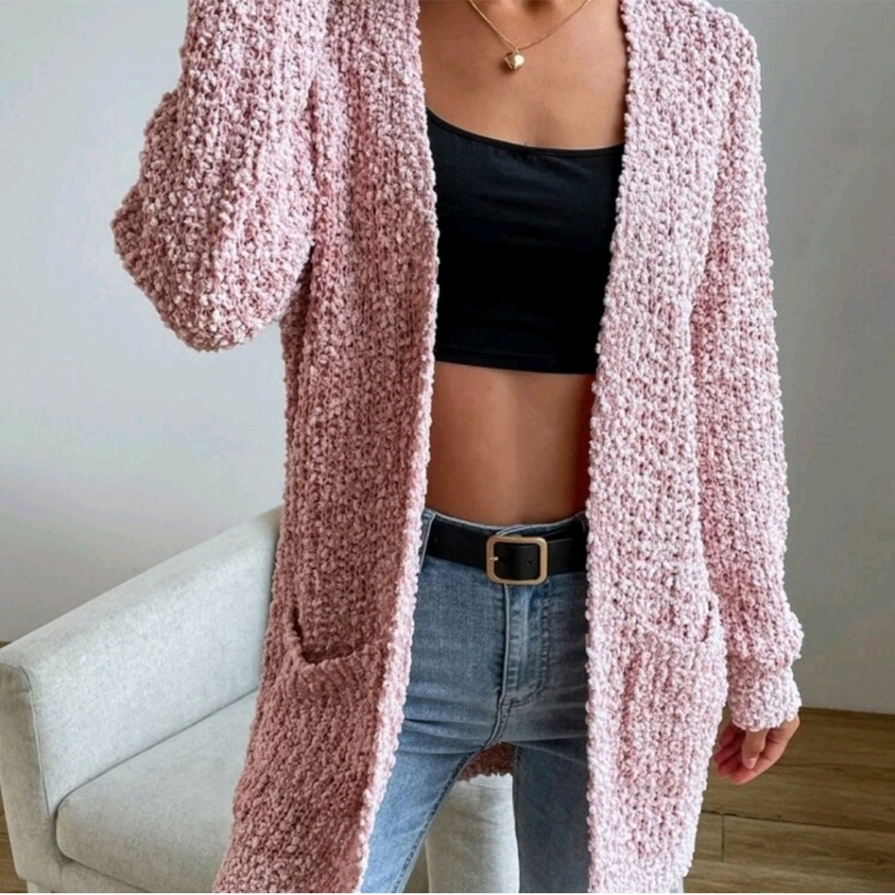 SHEIN Pink Popcorn Duster Cardigan Size Small
